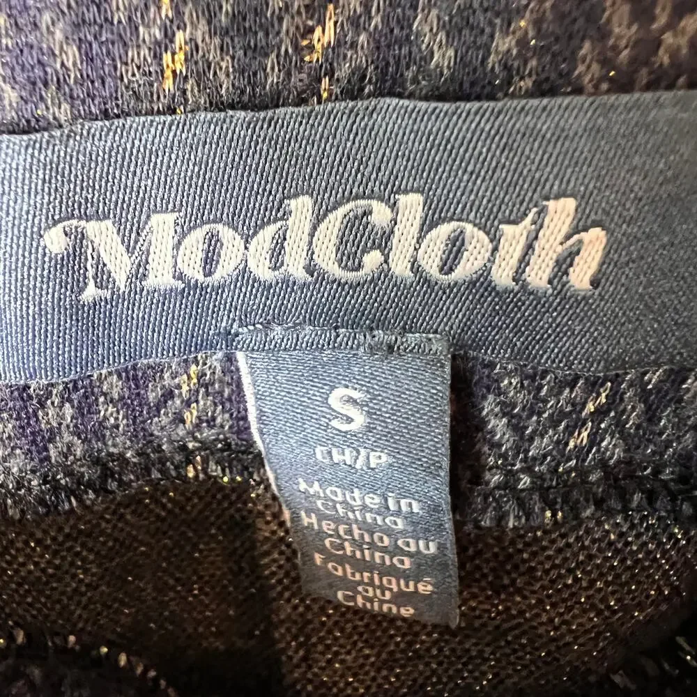 ModCloth Skirt Womens SZ Small Blue Sweet Silver Linings Plaid Mini School Girl